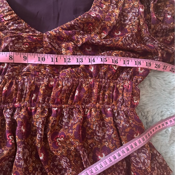 House Of Harlow 1960 Red Floral SmockedCuff Surplice Neck Tiered Ruffle Dress 10 - Picture 13 of 16